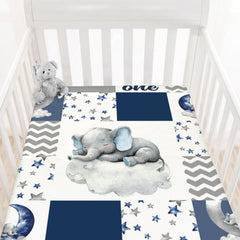 HawSkgFub navy blue sleeping elephant fitted sheet for crib—soft stretch crib bedding for cozy naps.
