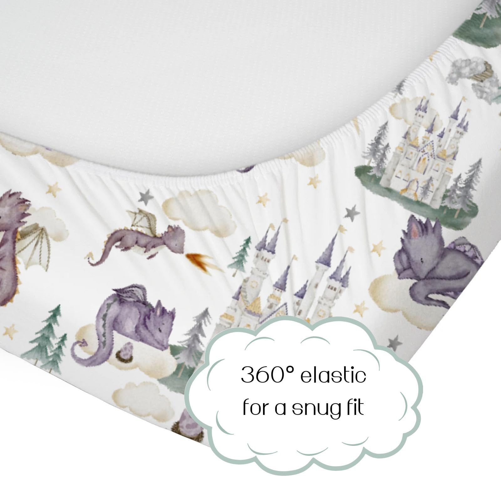HawSkgFub purple-castle-design-crib-sheet highlights moon and star accents for dreamy sleep space.