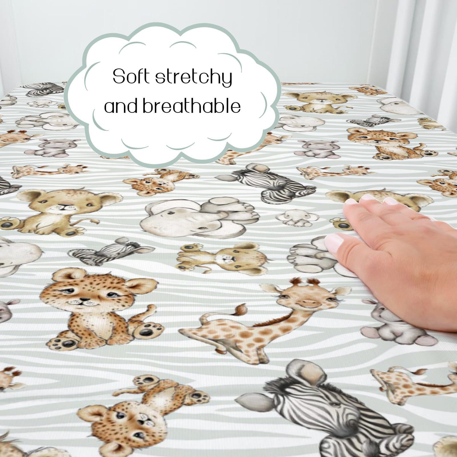 HawSkgFub safari crib sheet elephant motif promotes breathable, peaceful nursery