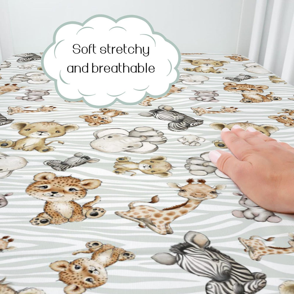 HawSkgFub safari crib sheet elephant motif promotes breathable, peaceful nursery