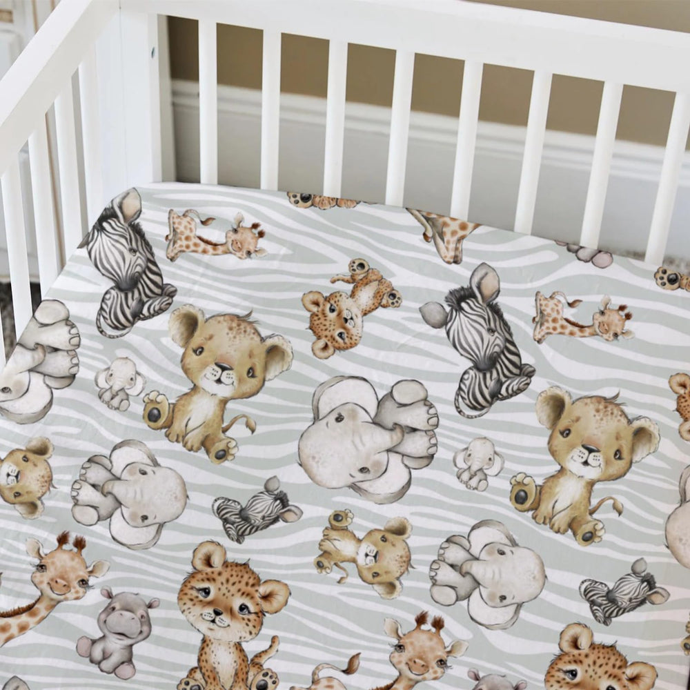 HawSkgFub safari jungle crib sheet forest friends photo-ready for nursery