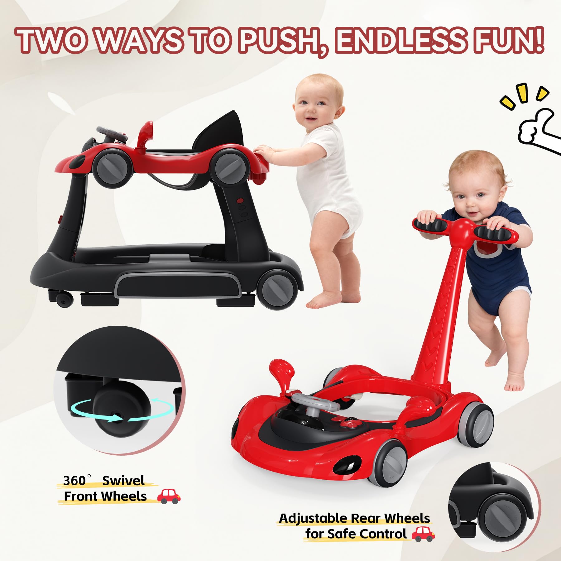 HAWEEK Baby Walker with Wheels adjustable height ensures growth-friendly use