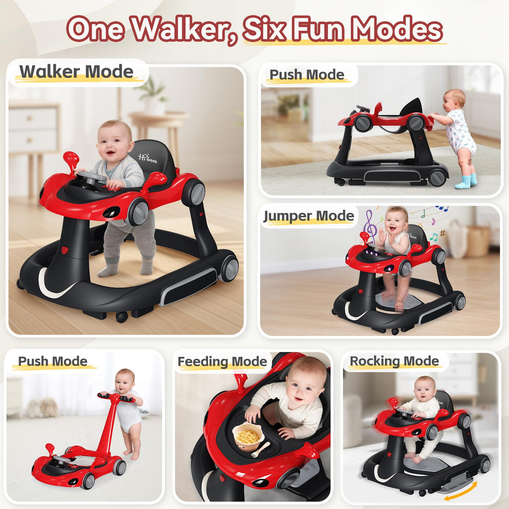 HAWEEK Baby Walker with Wheels red canopy open showcases sun protection outdoors