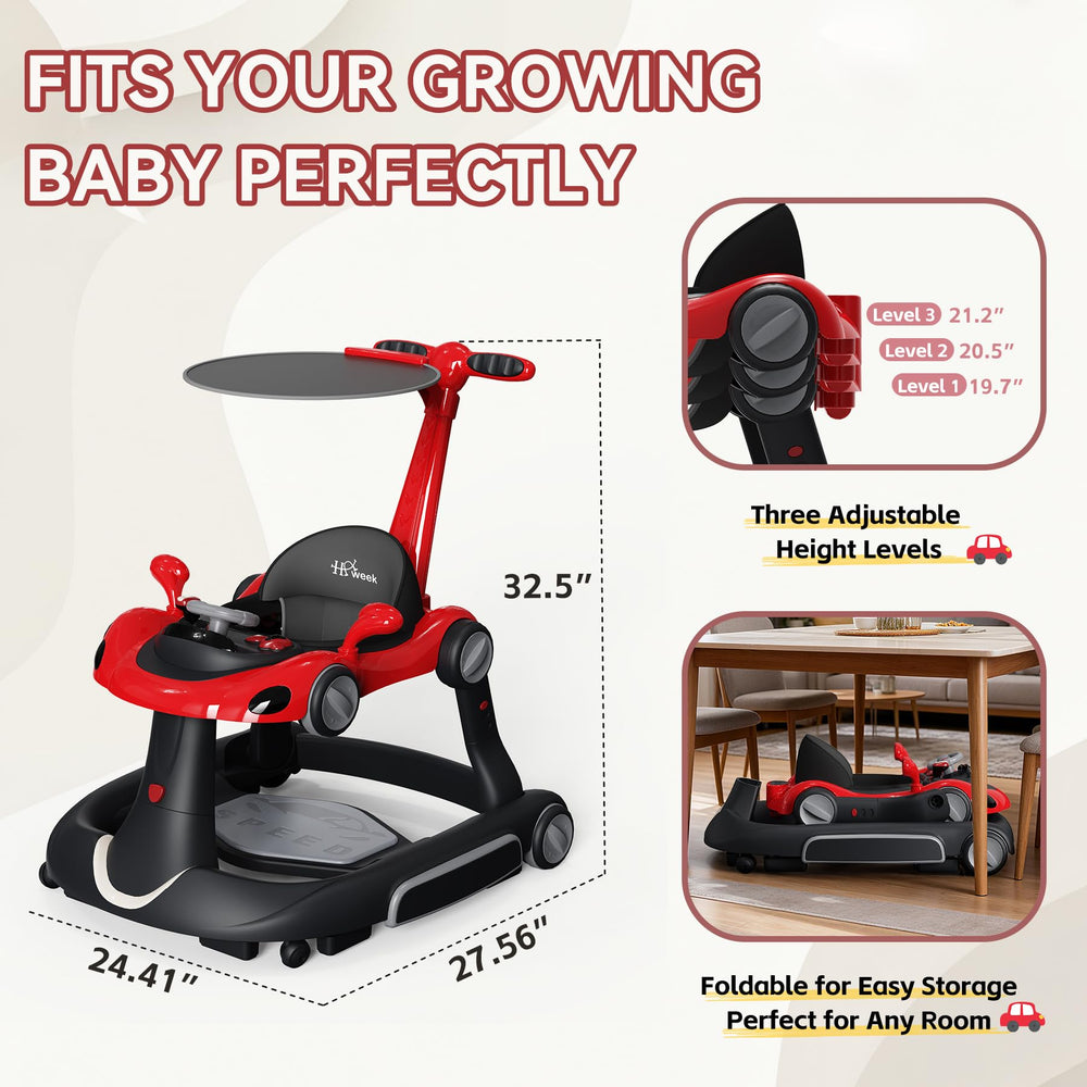HAWEEK packaging for the red walker shows easy setup and portable design