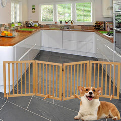 HAXIMWO6 wooden dog gate opened to span wide openings safely.