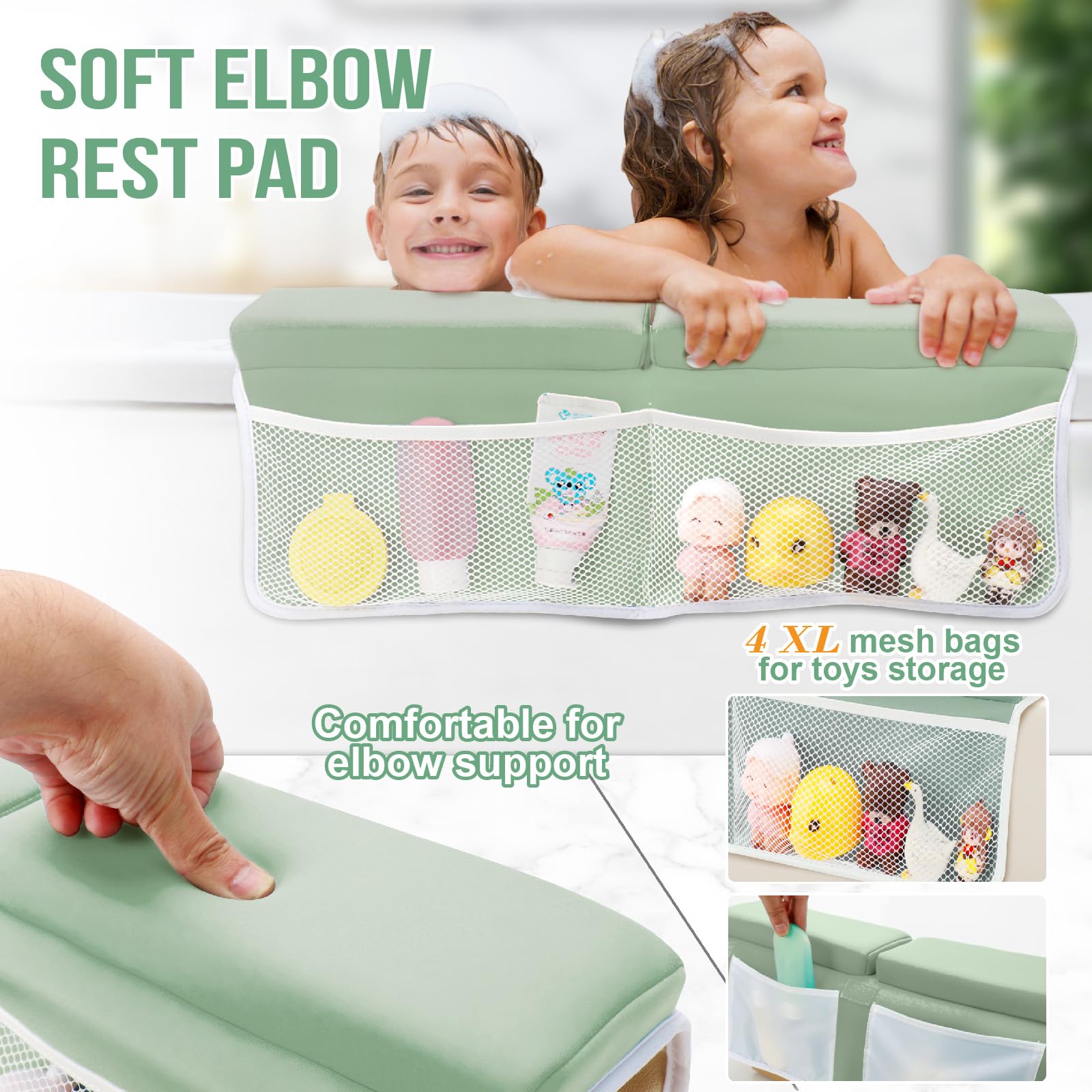 Haxmuti elbow rest with mesh pockets keeps toys within easy reach.