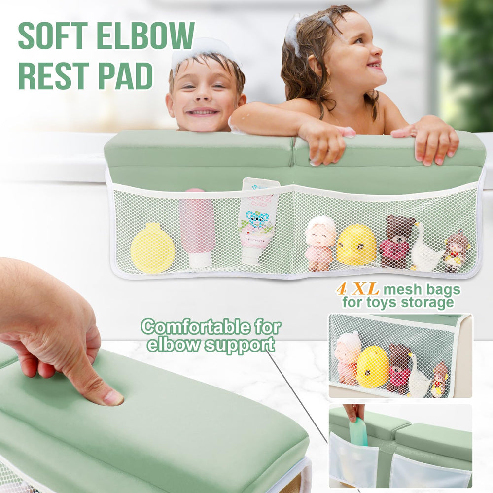 Haxmuti elbow rest with mesh pockets keeps toys within easy reach.