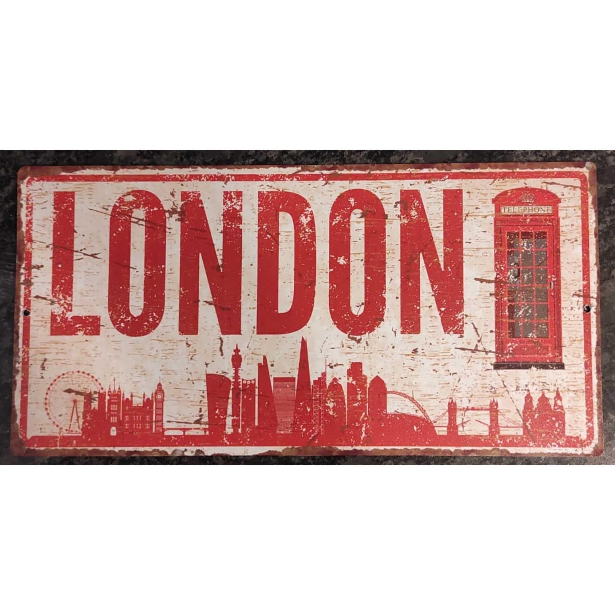 Hayg Equipment London City wall decor sign side angle, sleek weather-ready aluminum material.