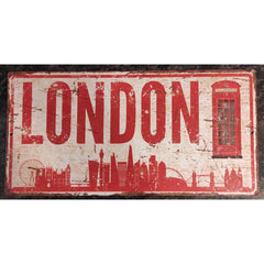 Hayg Equipment London City wall decor sign side angle, sleek weather-ready aluminum material.