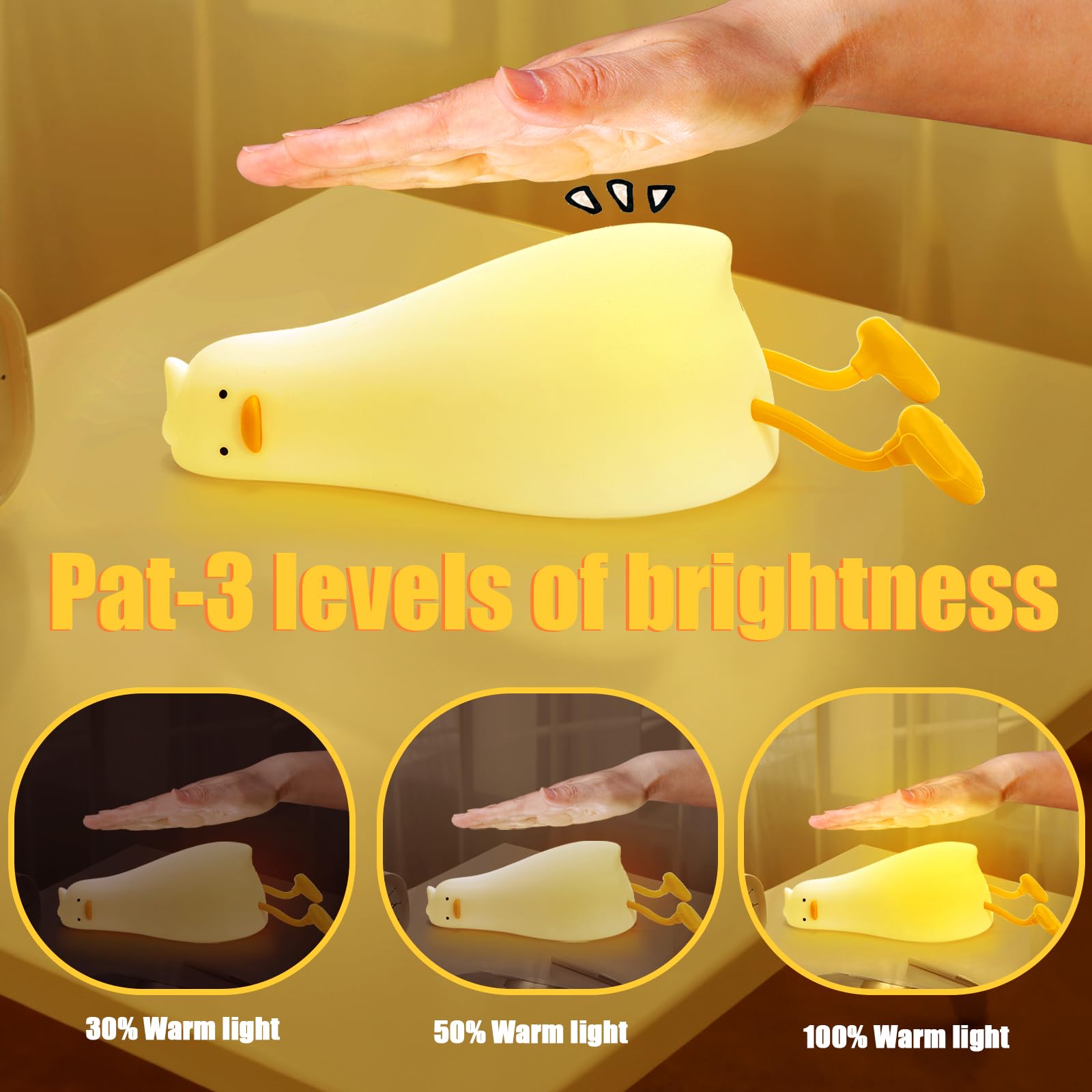 Hbaushun Duck Night Light demonstrates three brightness levels for gentle nighttime feeding
