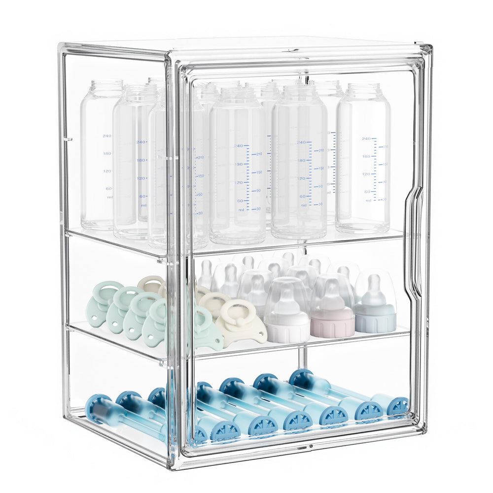 HBlife 3-tier baby bottle storage front view shows spacious capacity for bottles and accessories