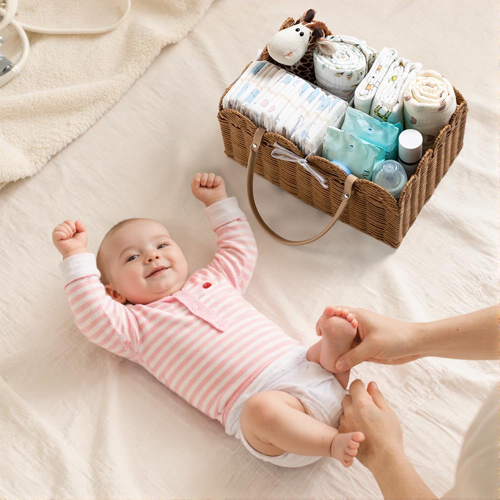 HBlife diaper caddy basket-dimension-15x10x7 shows spacious storage for essentials.