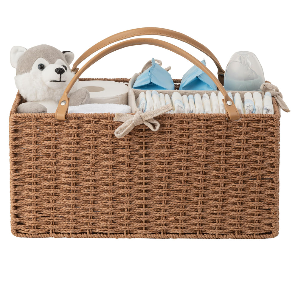 HBlife diaper caddy front view showing sturdy paper rope construction for nursery organization