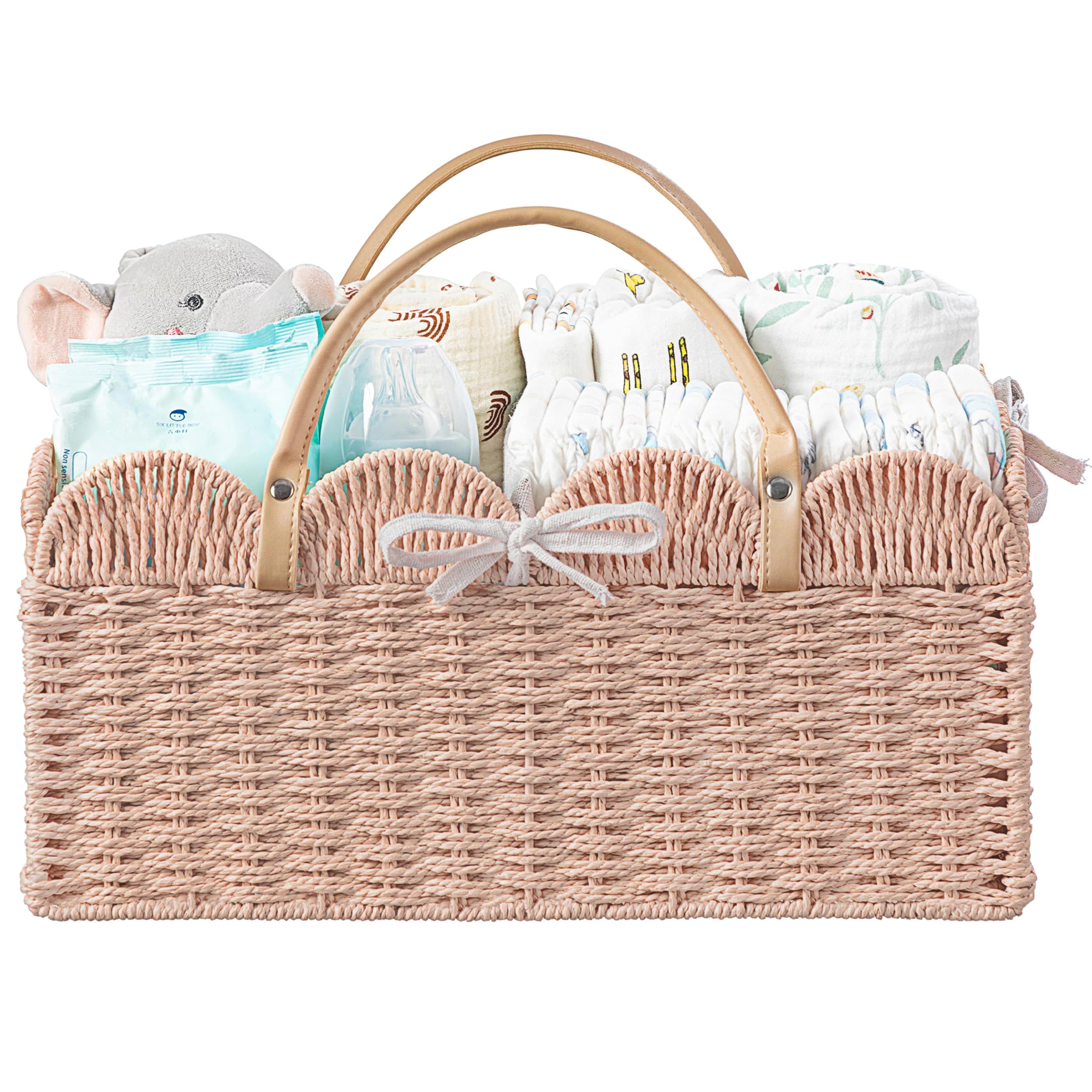 HBlife baby diaper caddy front view with portable handle for on-the-go organization