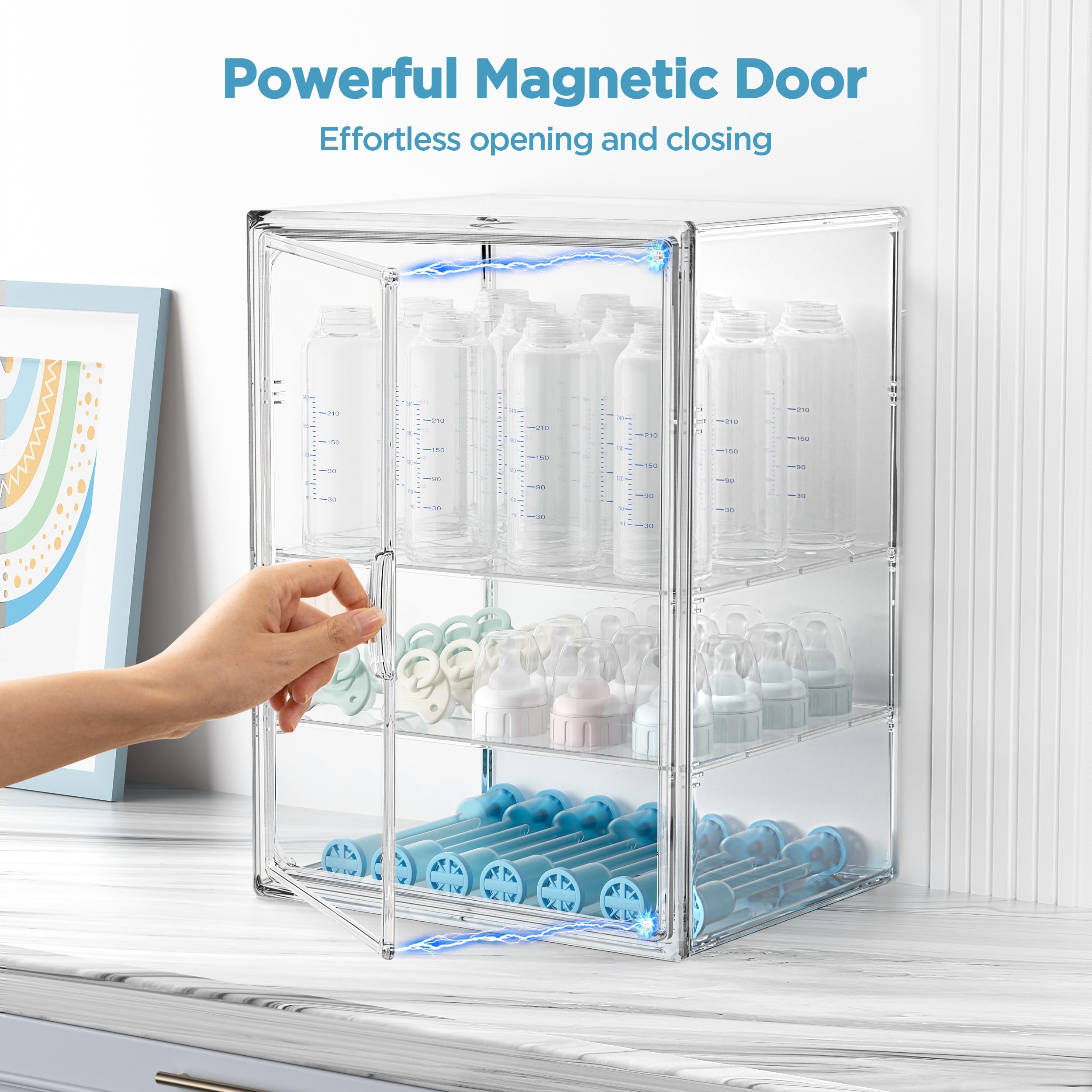 HBlife bottle storage dividers removed highlights customizable bottle and accessory layout.