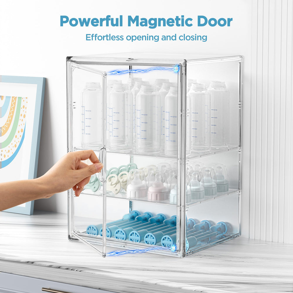 HBlife bottle storage dividers removed highlights customizable bottle and accessory layout.