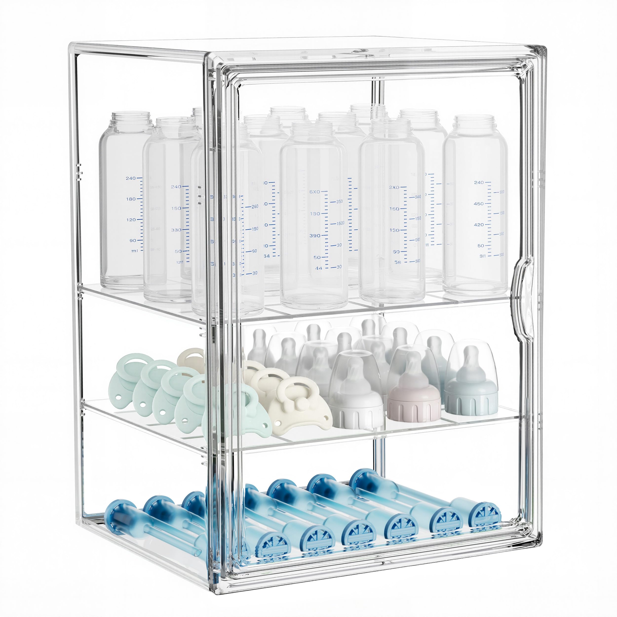 HBlife bottle storage front view shows three-tier organization for easy bottle access.