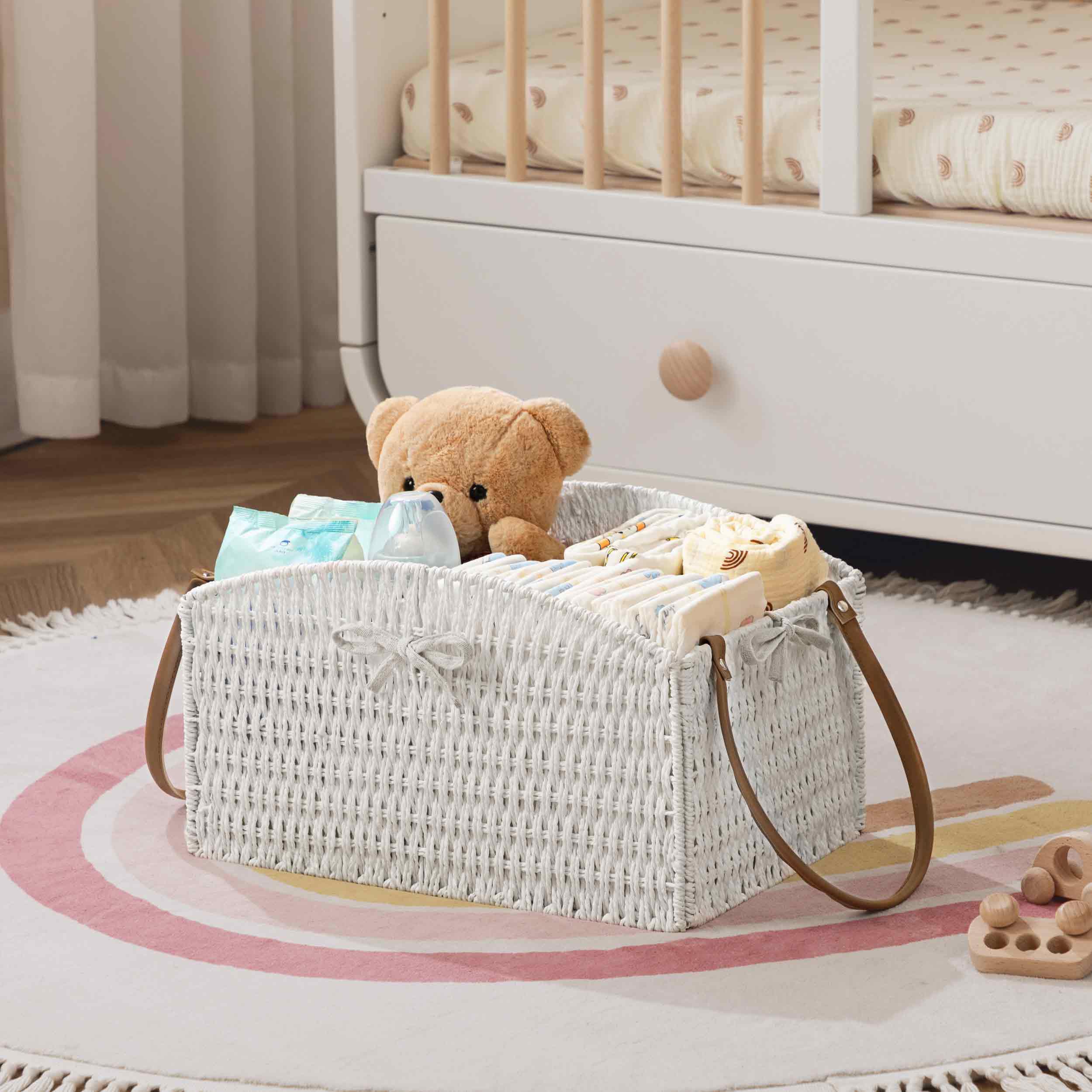 HBlife diaper caddy elegant-curves adds soft organic charm to any nursery space.