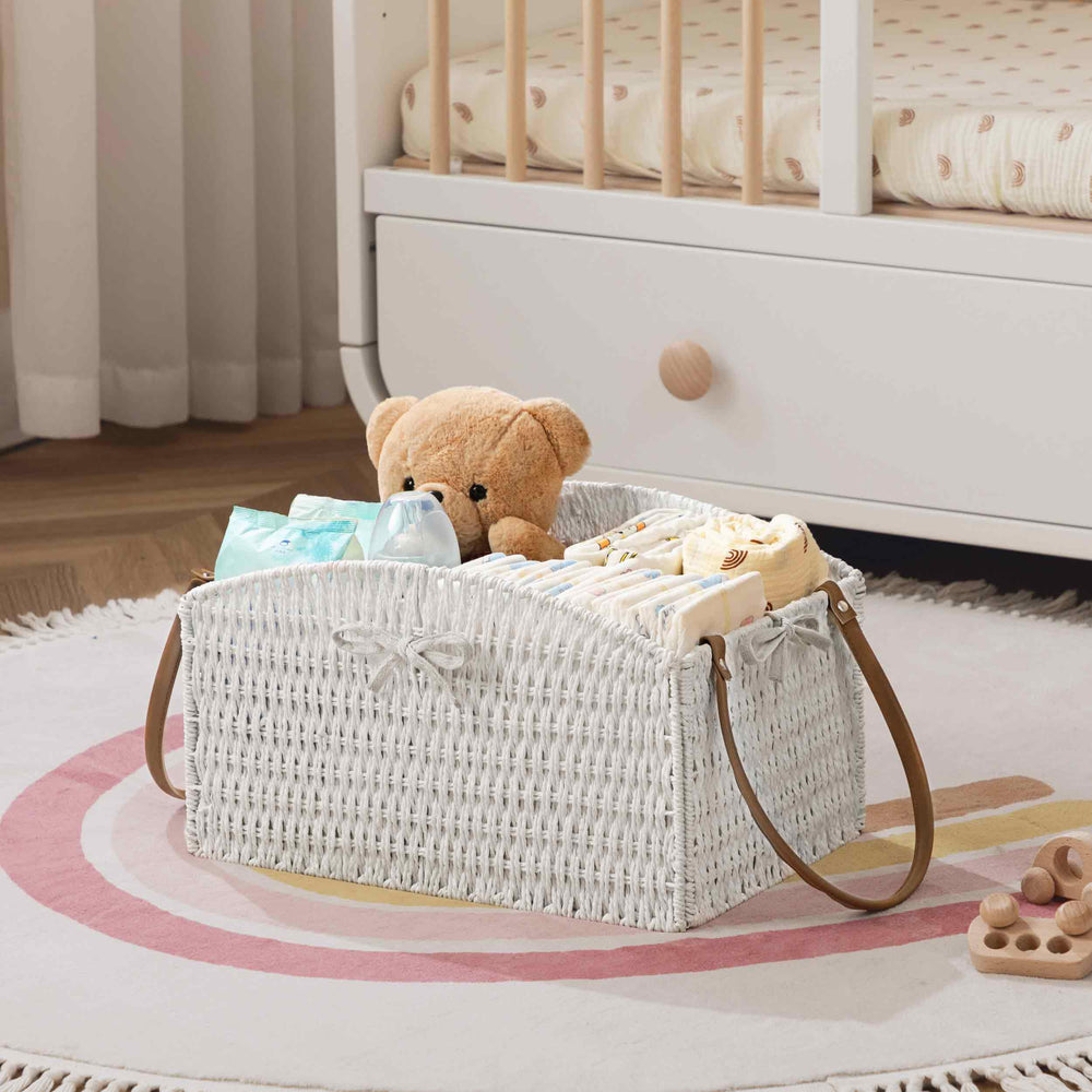 HBlife diaper caddy elegant-curves adds soft organic charm to any nursery space.