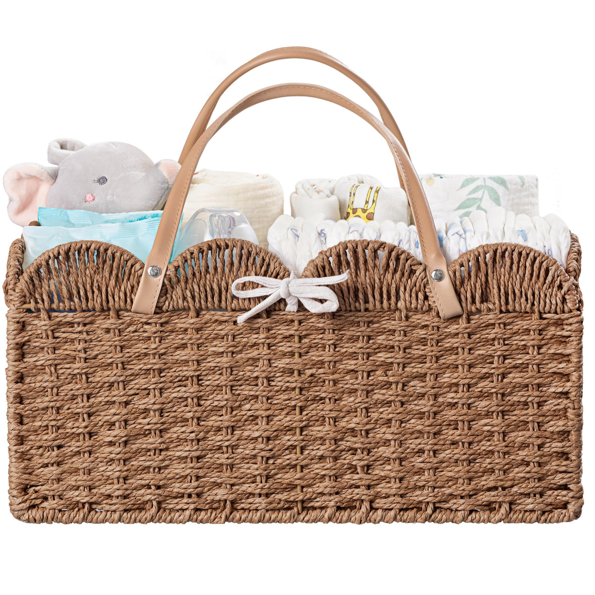 HBlife diaper caddy front view shows spacious storage for diapers and wipes