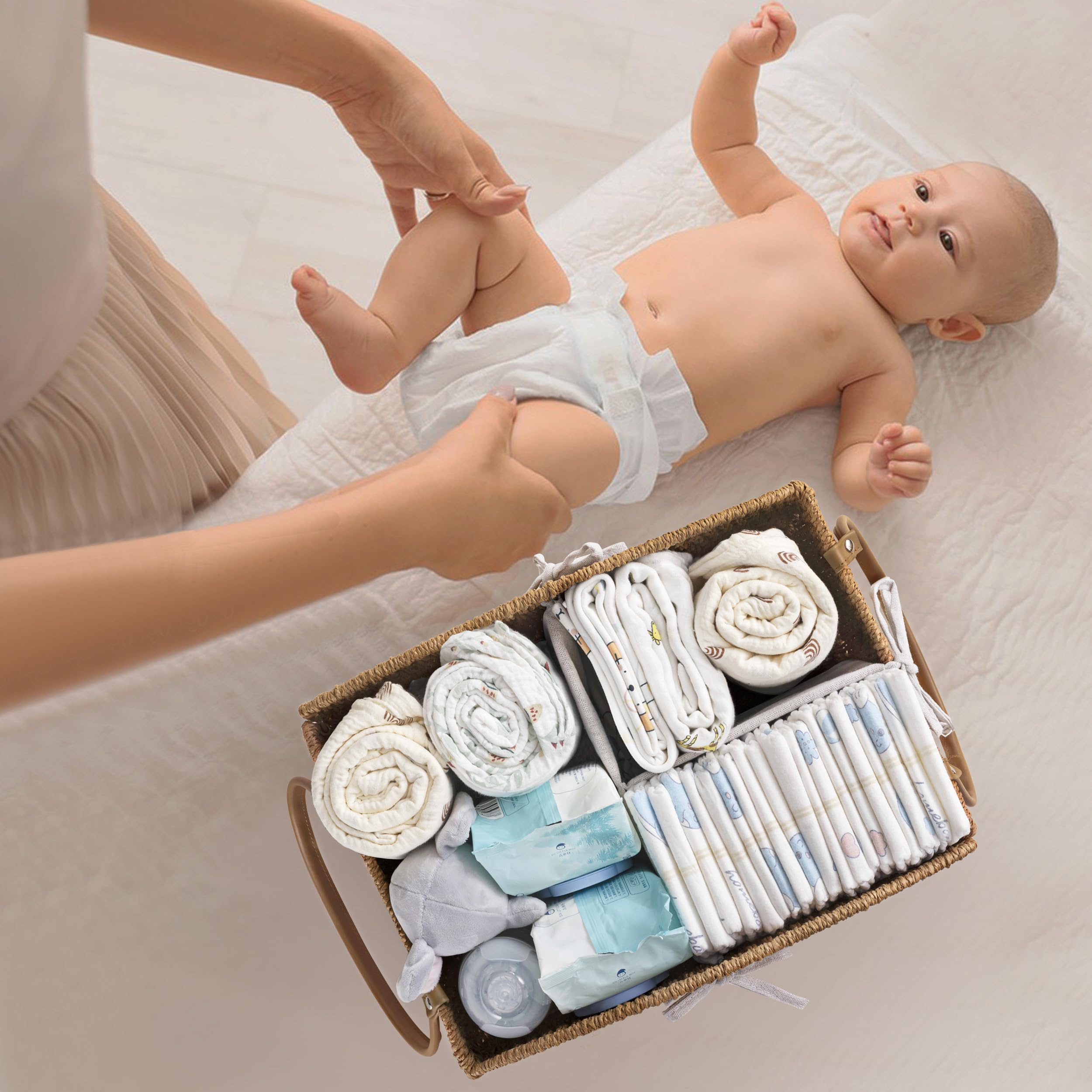 HBlife diaper caddy with detached handle illustrates portable travel-friendly setup.