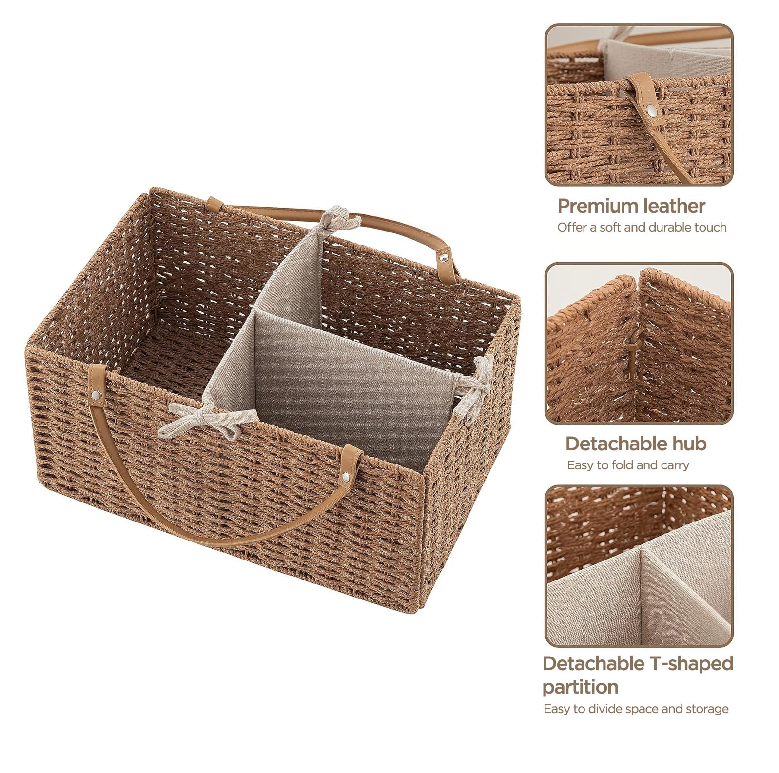 HBlife diaper caddy with leather handle detachable for easy transport during trips.