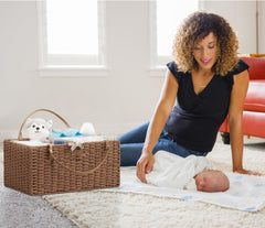 HBlife diaper caddy with removable divider maintains diaper and wipe sets