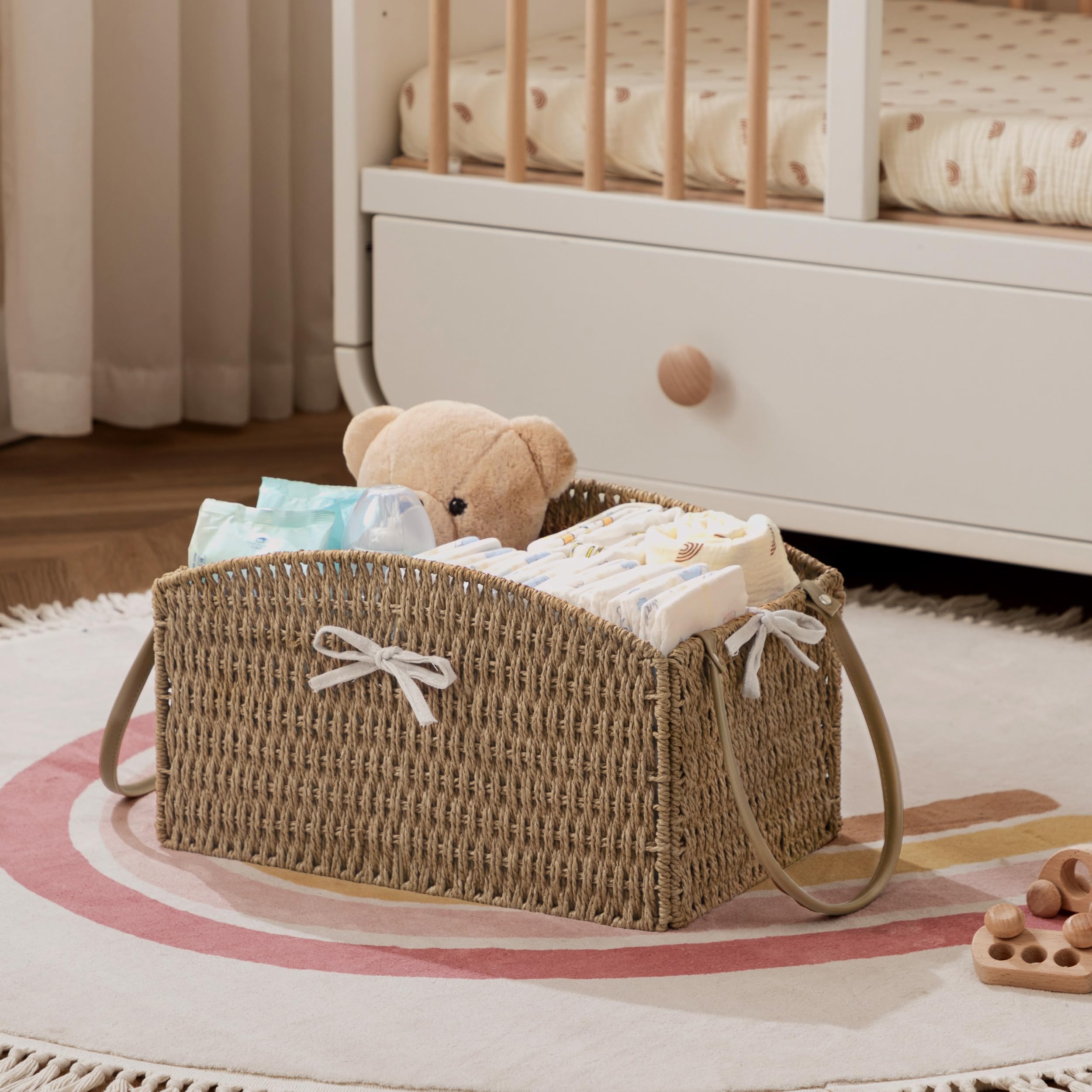 HBlife diaper caddy wide shot demonstrates ample storage for baby essentials.