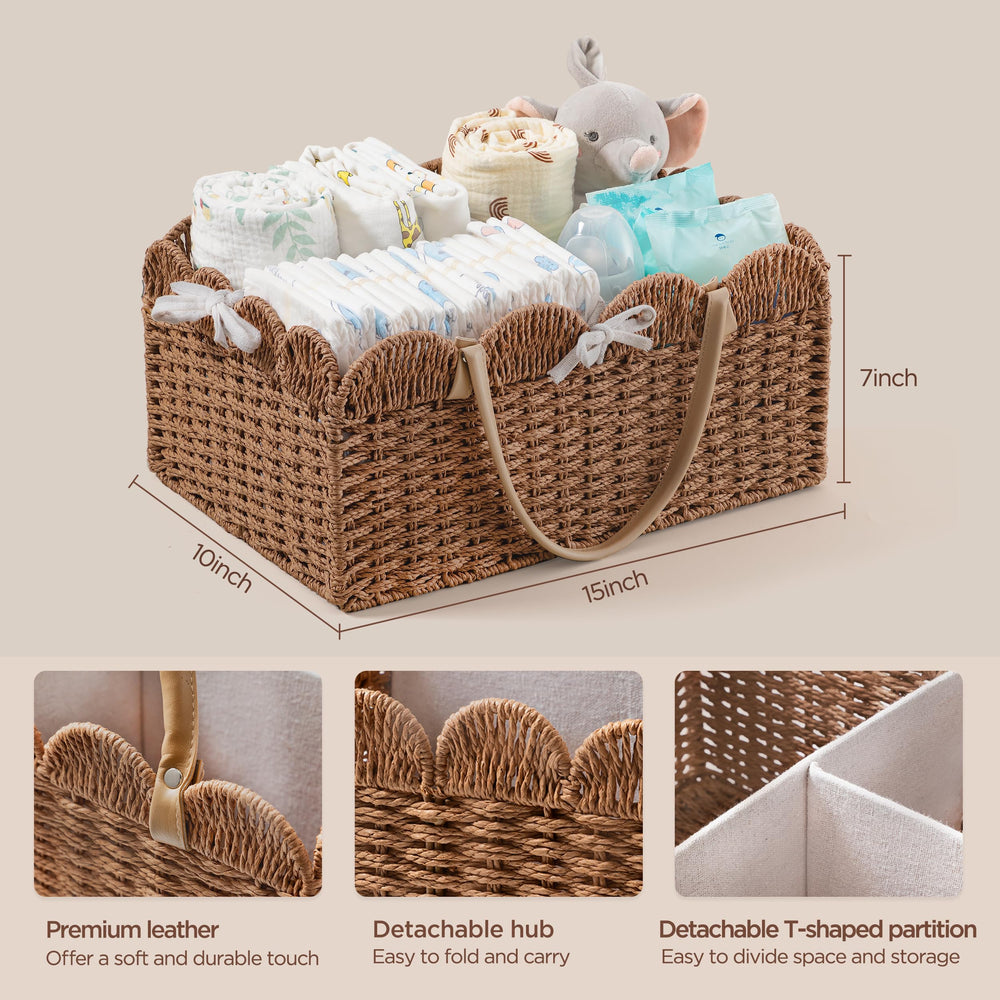 HBlife diaper caddy with divider demonstrates customizable compartments for baby essentials