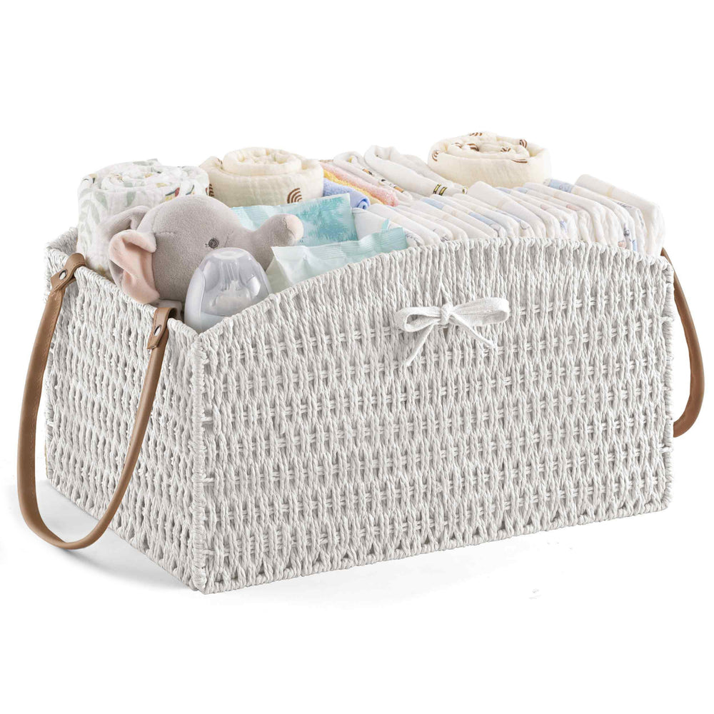HBlife diaper caddy woven-design showcases sturdy hand-woven texture for stylish nursery organization.