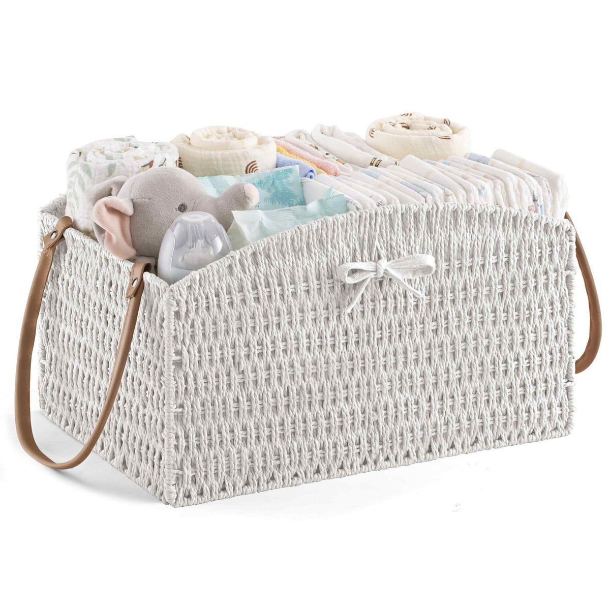 HBlife diaper caddy woven-design showcases sturdy hand-woven texture for stylish nursery organization.