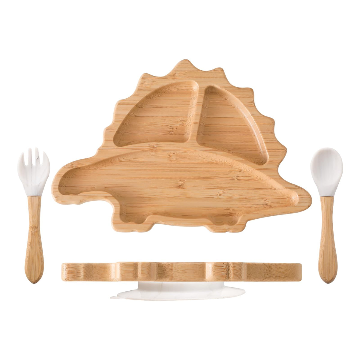 HBM bamboo suction plate dinosaur keeps meals put for mess-free self-feeding.