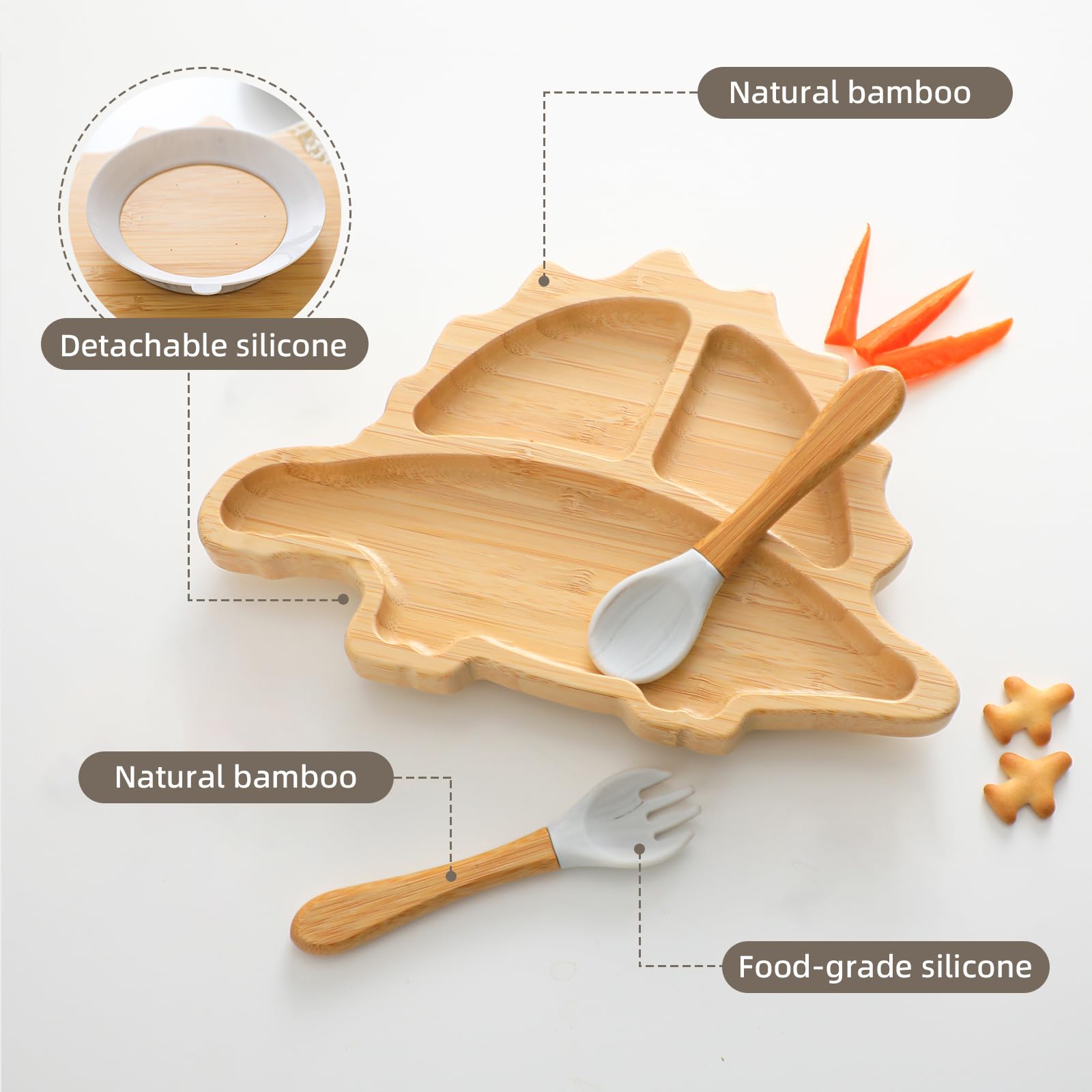 HBM dinosaur divided plate mealtime keeps foods separate for balanced tasting.