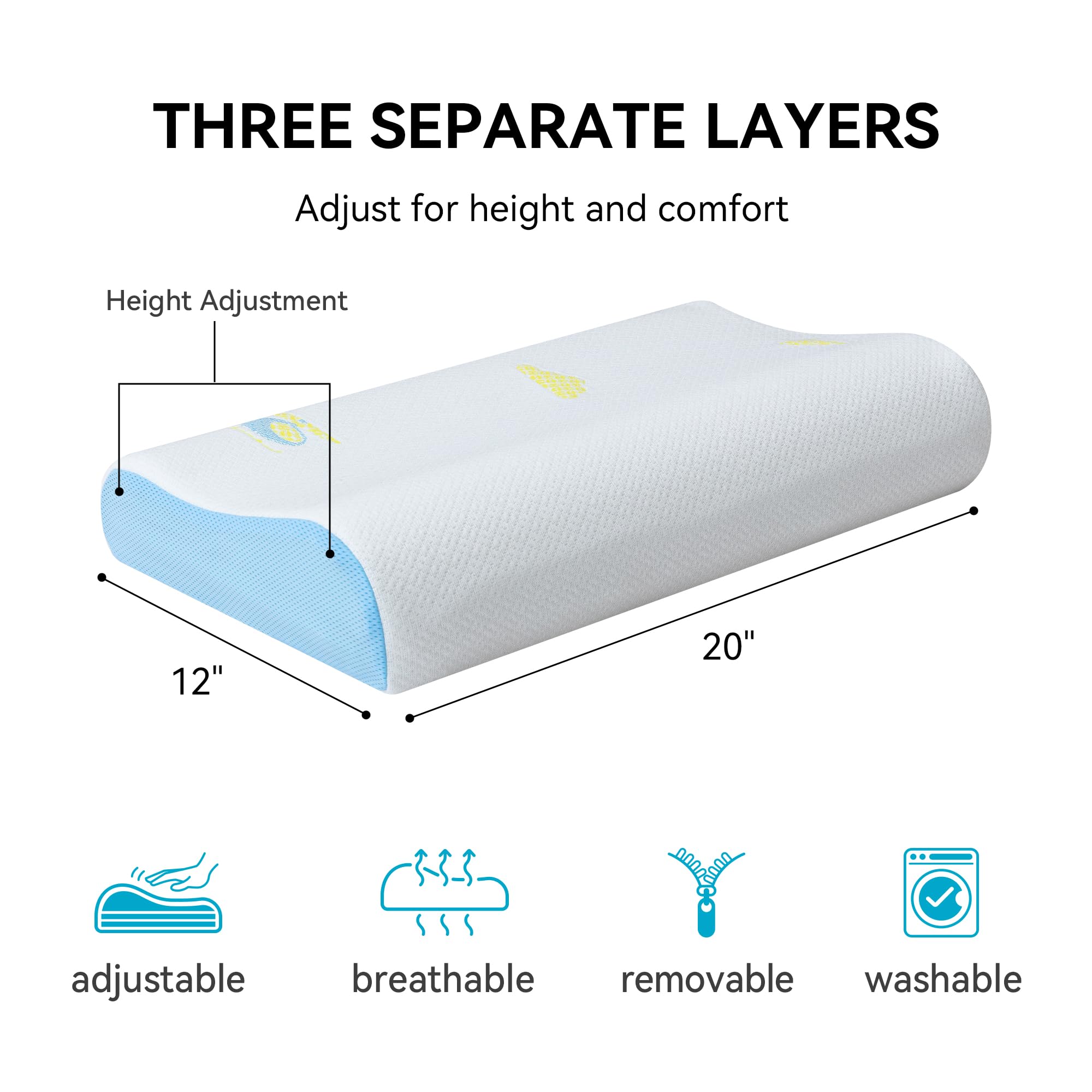 Hcore memory foam pillow with gel air foam core provides balanced support and cooling