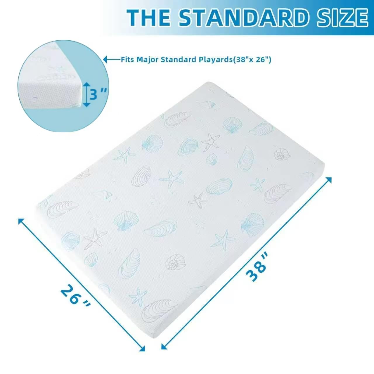 HDJOAPS Pack and Play Mattress foam CertiPUR-US closeup indicates safe support