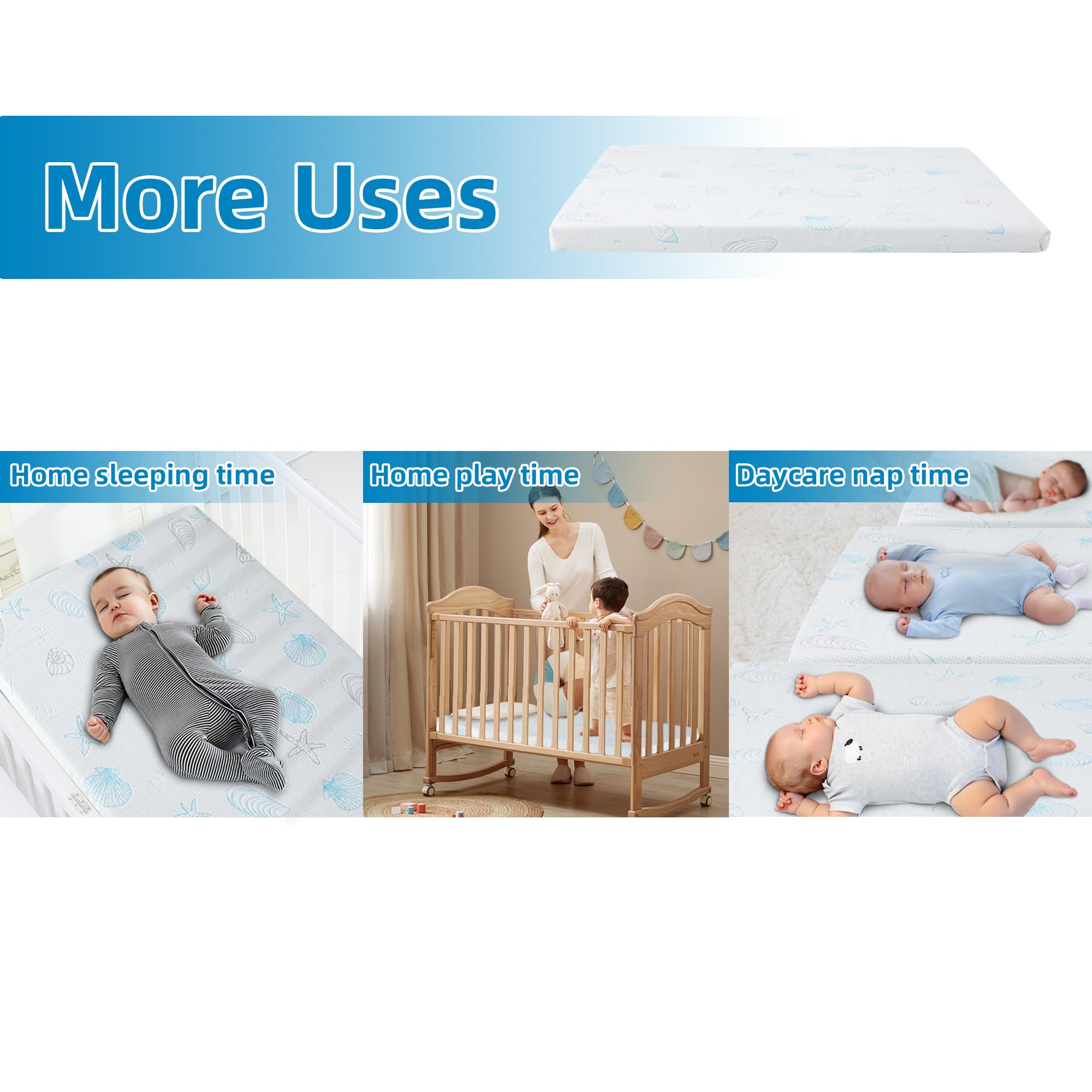 HDJOAPS Pack and Play Mattress in-use depicts safe, comfortable play space