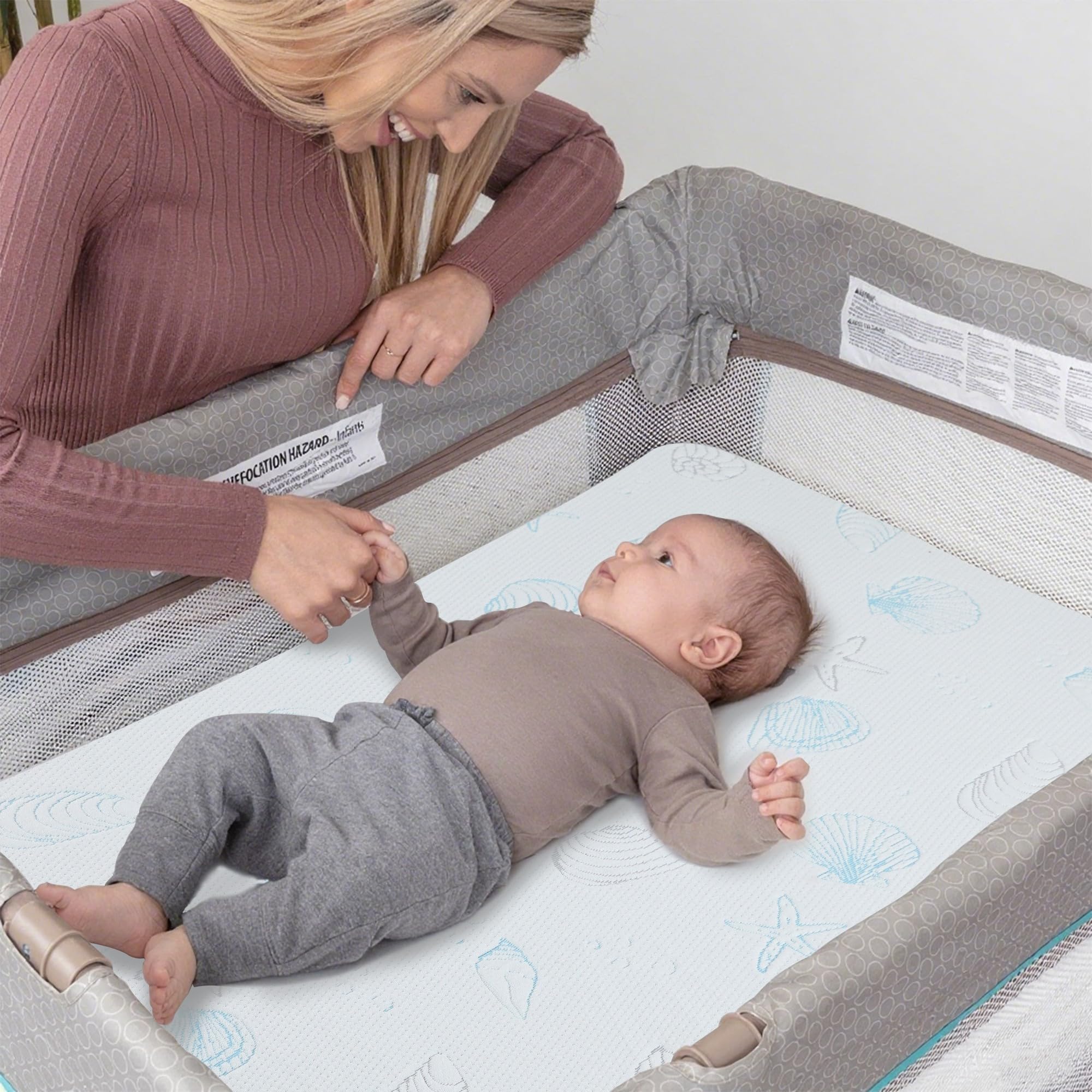 HDJOAPS Pack and Play Mattress pattern blue starfish adds calming nursery ambience