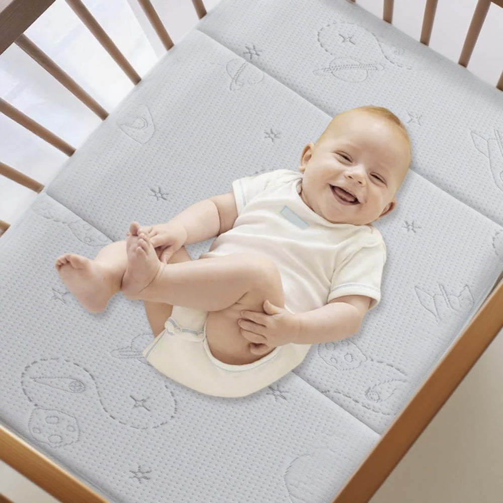 HDJOAPS Pack N Play mattress in travel bag, portable sleep solution for trips.