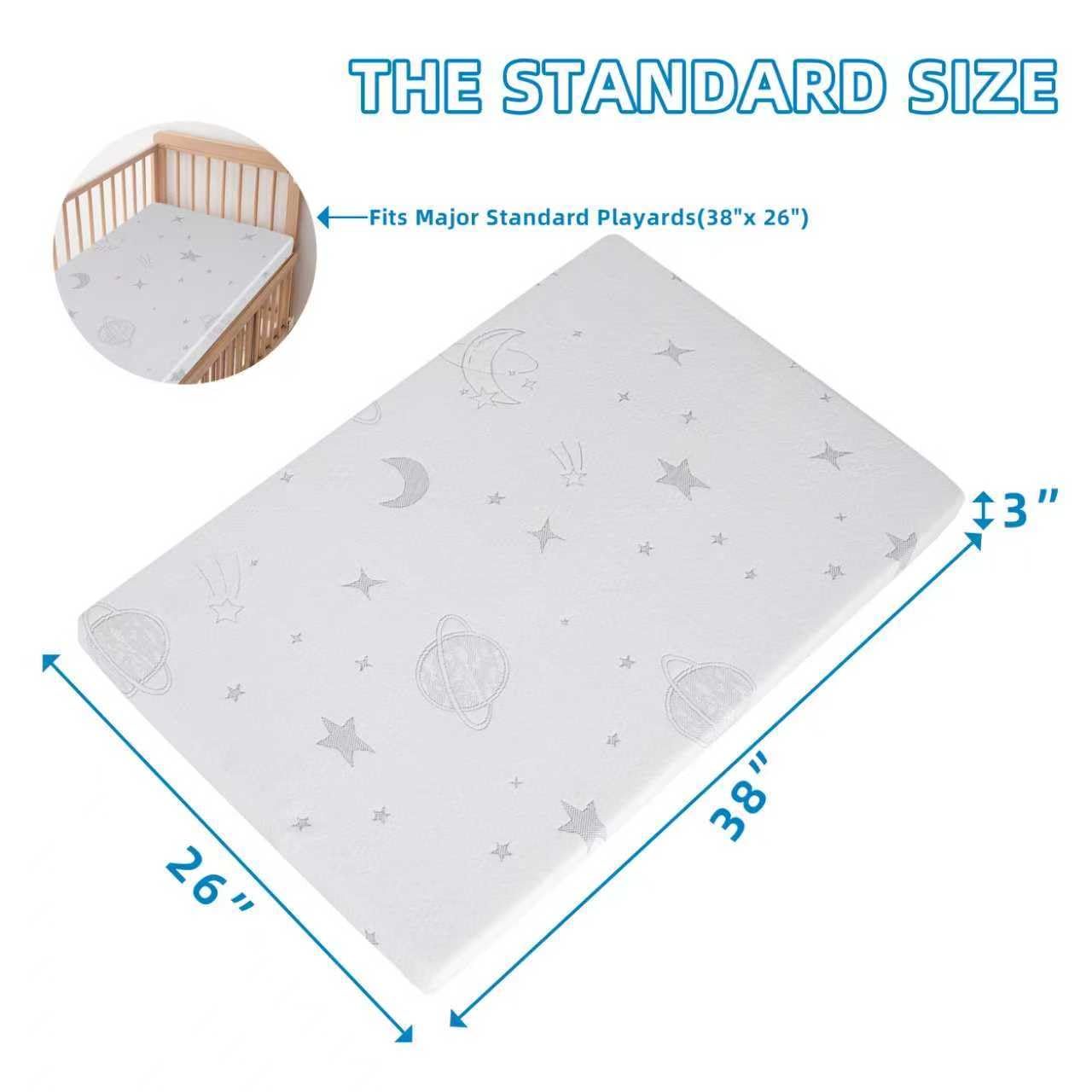 HDJOAPS Pack and Play Mattress Pad mini-crib-fit shows perfect 38 by 26 inch size