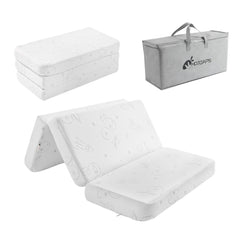 HDJOAPS Trifold Pack N Play mattress folded for travel, compact and travel-ready.