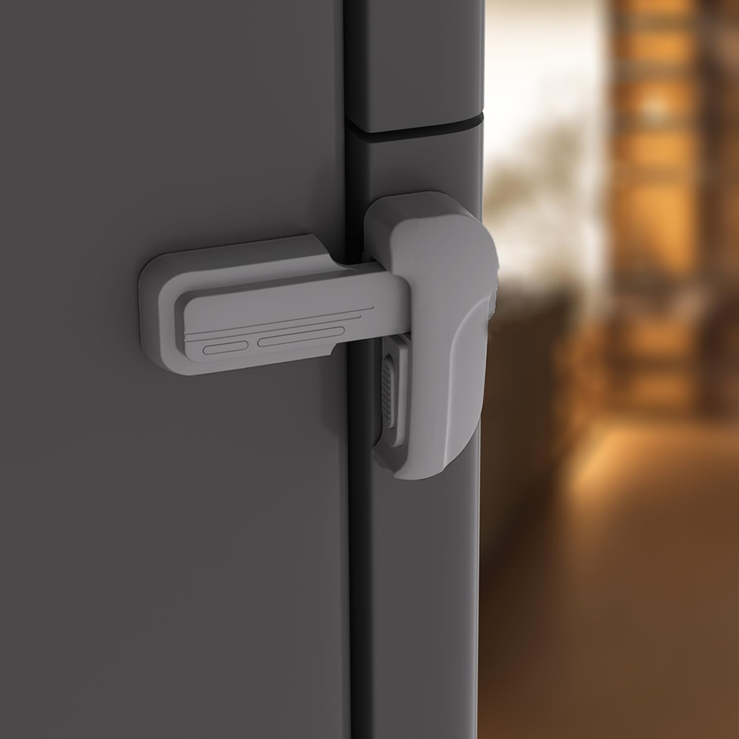 HEOATH fridge lock dual-button-release shows easy adult access with childproof safety.