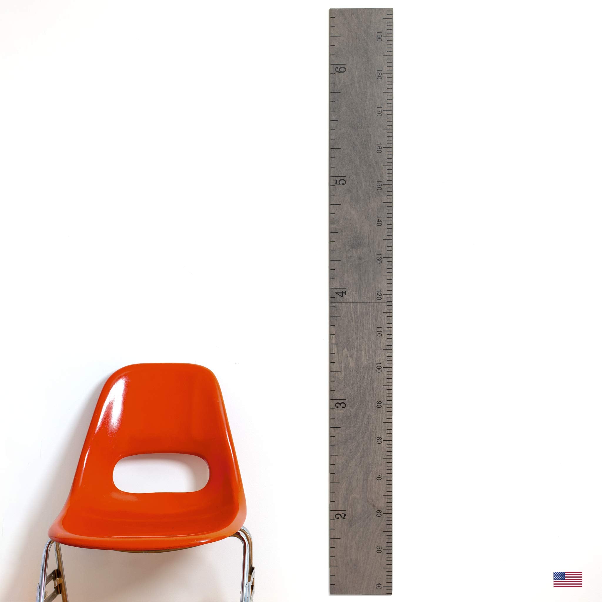 Headwaters Growth Chart Wall wood front view shows a stylish height-tracking setup.