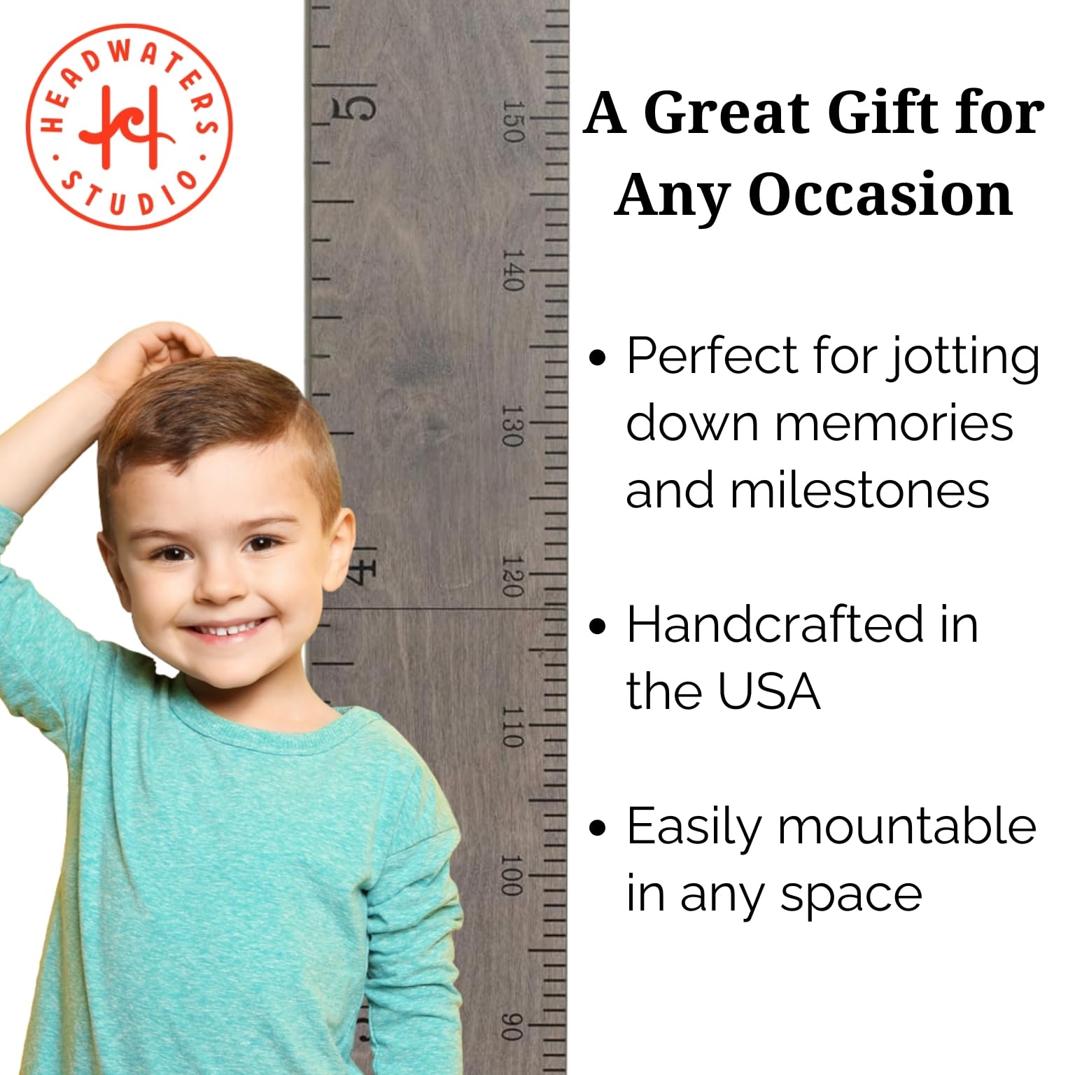 Headwaters Growth Chart Wall wood grain close-up highlights durable finish.