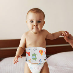 Healifty belly band with a cute cartoon design engages baby during dressing.