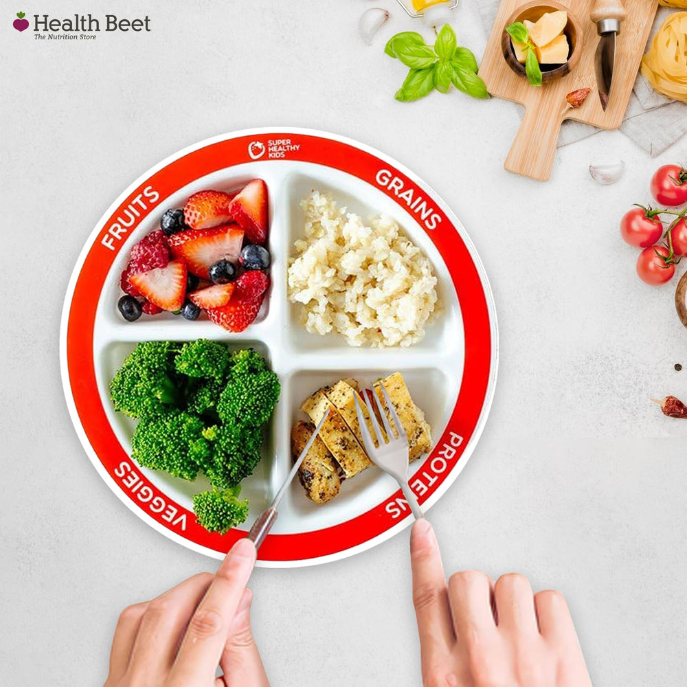 Health Beet MyPlate kid-friendly design aids quick meal prep and cleanup.