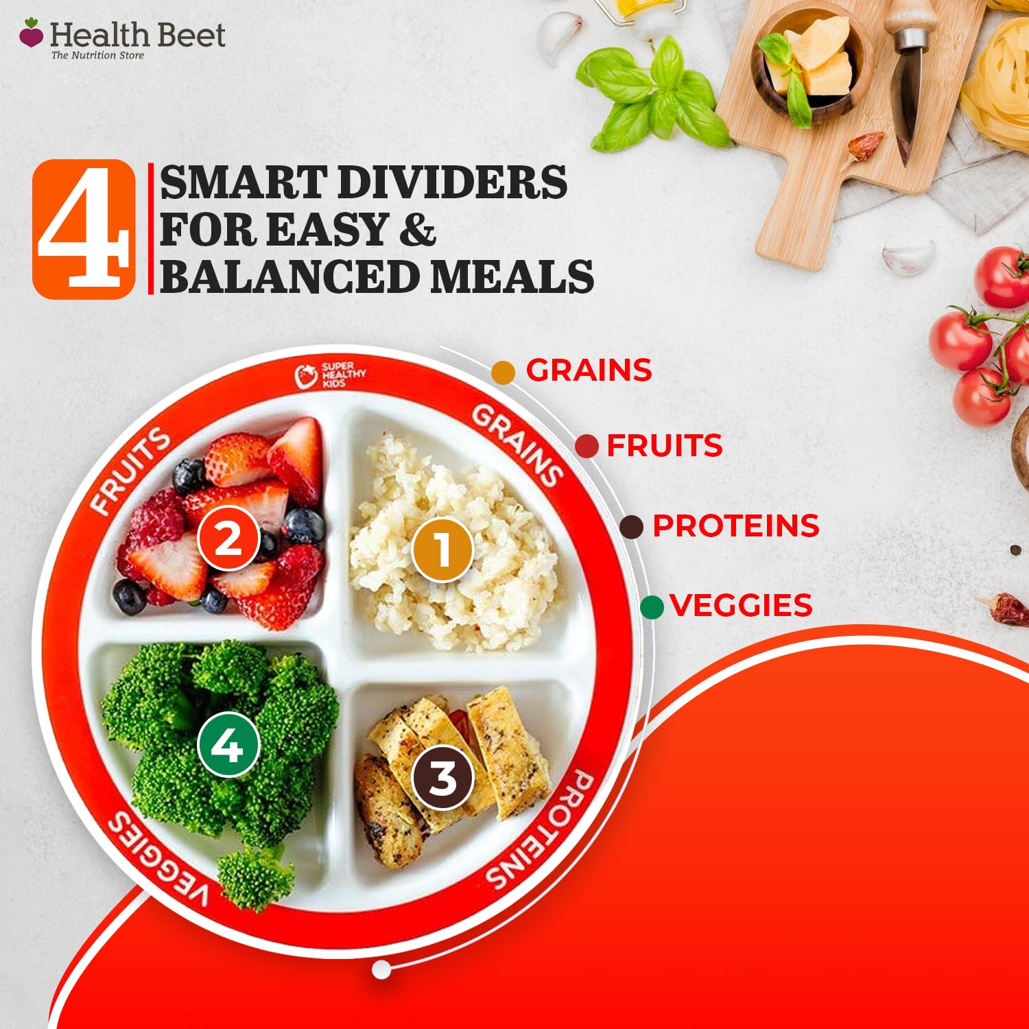 Health Beet MyPlate veggies section encourages veggie portions at dinner.