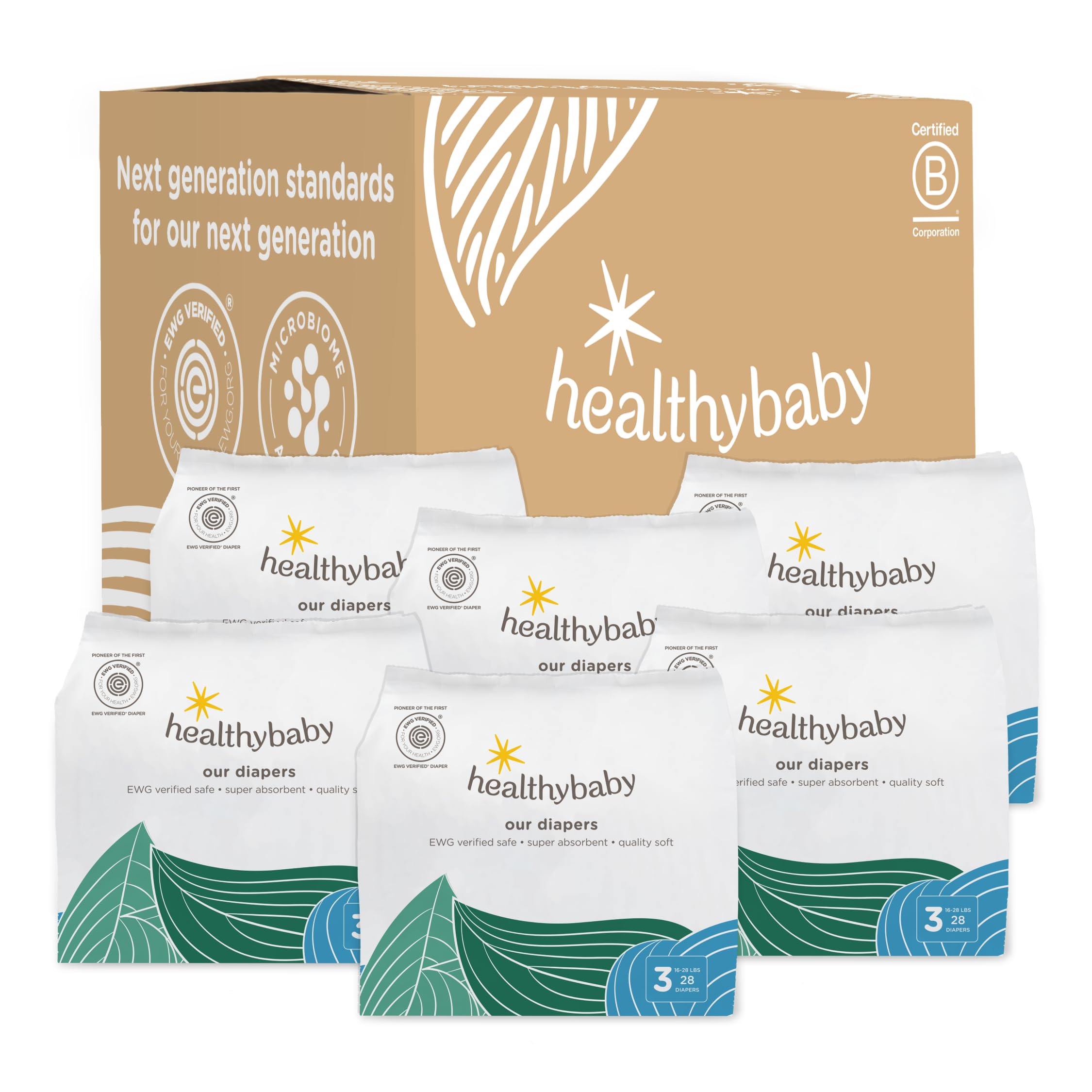 Healthybaby Our Diapers packaging highlights size 3 compatibility