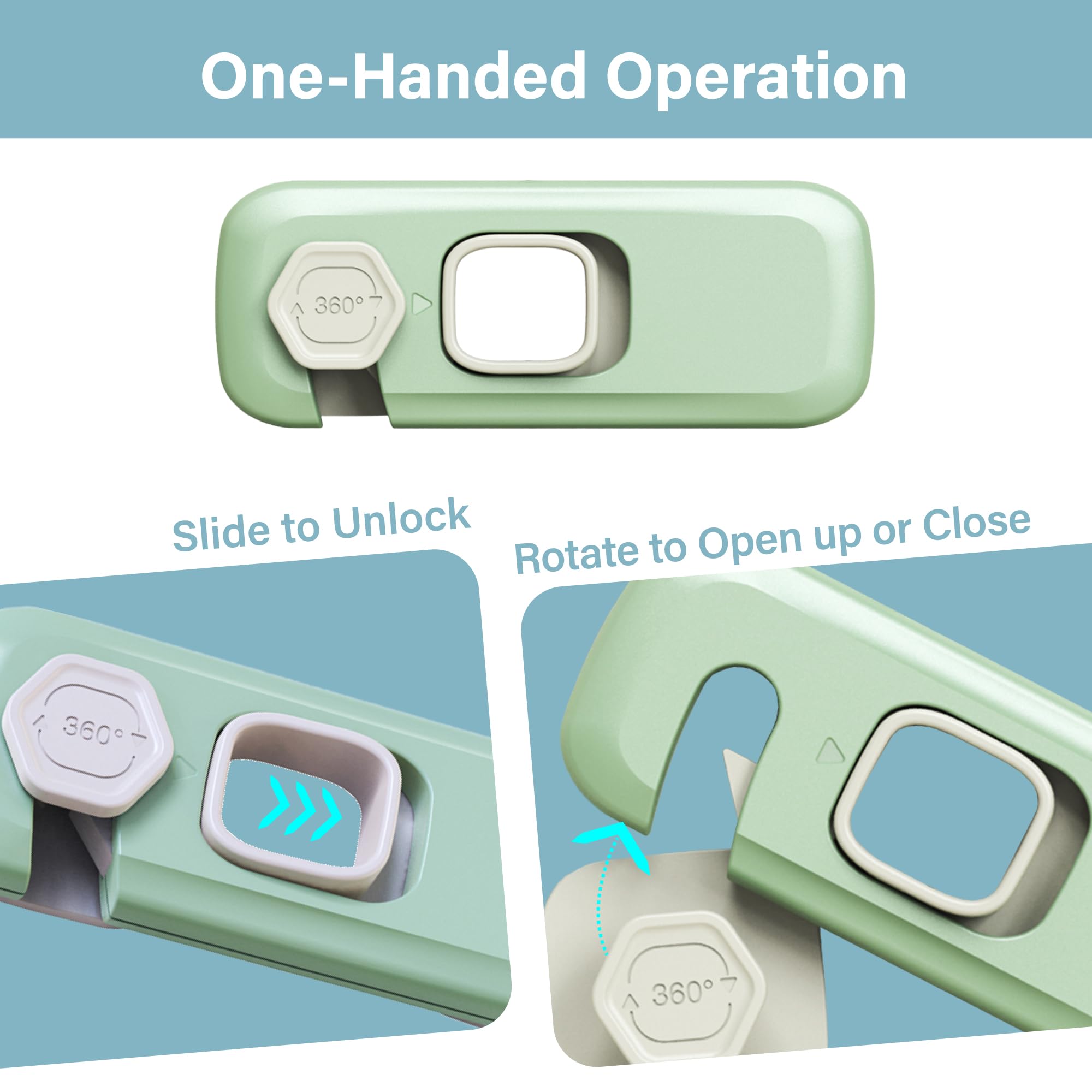 Heart of Tafiti cabinet lock on kitchen door demonstrates one-handed operation.