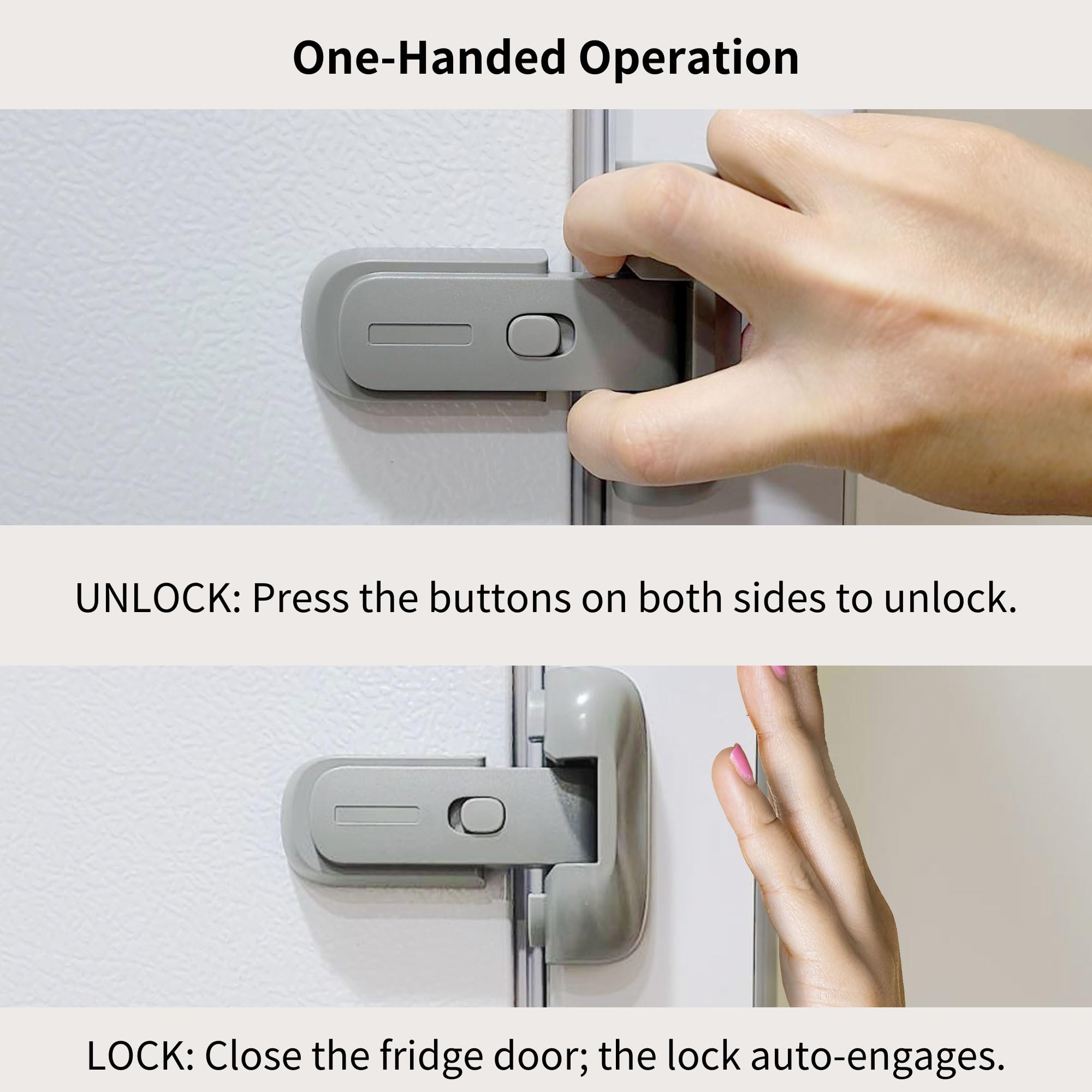 Heart of Tafiti fridge lock being installed with strong adhesive tape and no tools