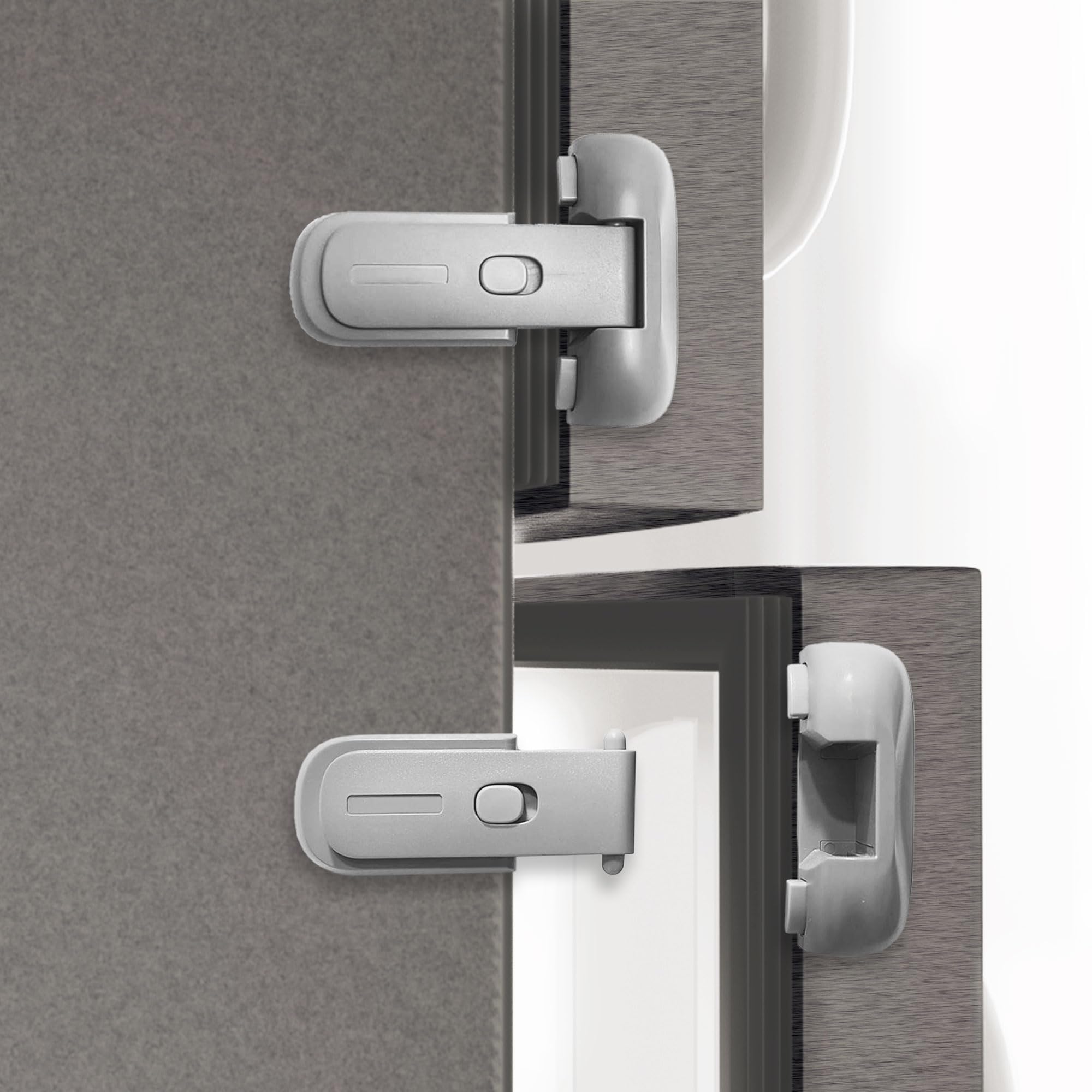 Heart of Tafiti fridge lock front view shows a two-pack safety solution for family kitchens